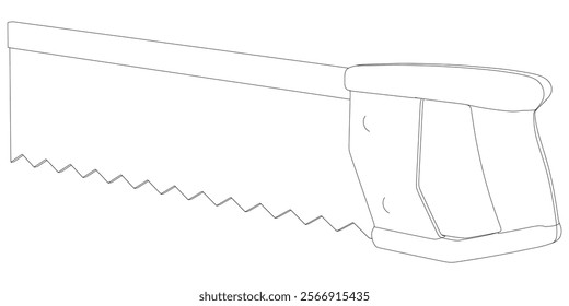 Hand Saw Line Art Vector Illustration on White Background. High-Quality Detailed Design for DIY Projects, Carpentry, and Construction