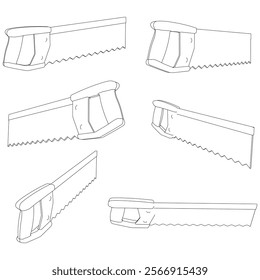 Hand Saw Line Art Vector Illustration on White Background. High-Quality Detailed Design for DIY Projects, Carpentry, and Construction