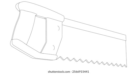 Hand Saw Line Art Vector Illustration on White Background. High-Quality Detailed Design for DIY Projects, Carpentry, and Construction