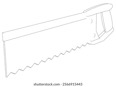 Hand Saw Line Art Vector Illustration on White Background. High-Quality Detailed Design for DIY Projects, Carpentry, and Construction