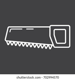 Hand saw line icon, build and repair, handsaw sign vector graphics, a linear pattern on a black background, eps 10.