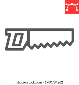Hand saw line icon, tool and repair, saw vector icon, vector graphics, editable stroke outline sign, eps 10
