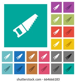 Hand saw multi colored flat icons on plain square backgrounds. Included white and darker icon variations for hover or active effects.
