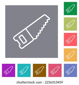 Hand saw outline flat icons on simple color square backgrounds