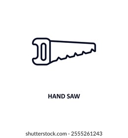 hand saw outline icon.  Thin line icon from construction tools collection. Editable vector isolated on white background