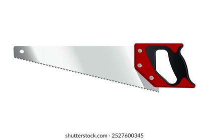 Hand saw with red handle on a white background. Vector illustration