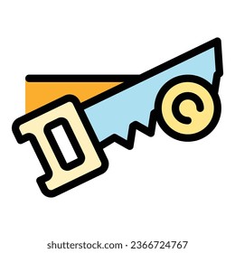 Hand saw repair icon outline vector. Roof renovation. House construction color flat
