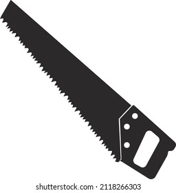 Hand saw for sawing wood. Black flat symbol. Isolated image on a white background.