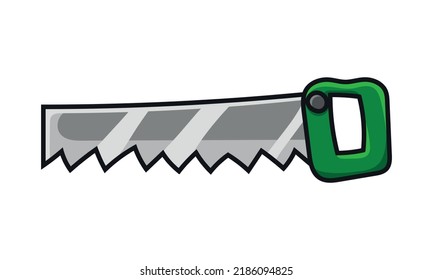 Hand saw side view colored doodle vector illustration. Isolated on white background