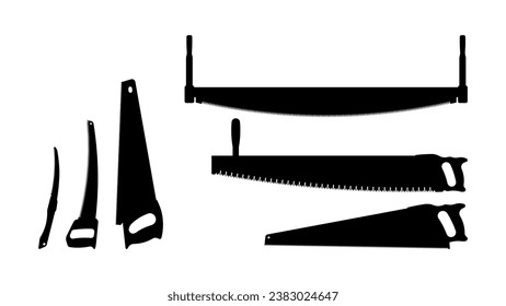 Hand saw silhouette vector. Carpentry tools for sawing wood products.