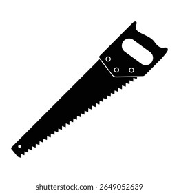 Ícone de vetor de silhueta de serra de mão. Ferramenta manual de madeira para carpintaria, construção, DIY, renovação de casa, ou projetos de corte de madeira. Ilustração isolada.