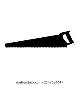 Hand Saw Silhouette Vector Illustration. This is a black silhouette vector illustration of a classic hand saw. The design features a long, jagged blade with sharp teeth.