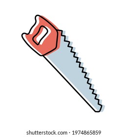 Hand saw sketch. Construction tool. Color vector instrument illustration