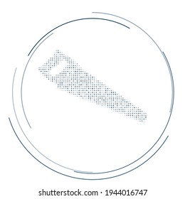 The hand saw symbol filled with dark blue dots. Pointillism style. Vector illustration on white background