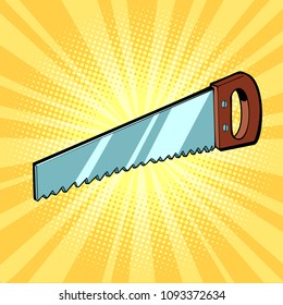 hand saw tool. Comic book cartoon pop art retro illustration
