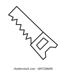 icono de la herramienta de la sierra de mano sobre fondo blanco, estilo de línea, ilustración vectorial