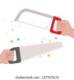 hand with saw tool isolated icon