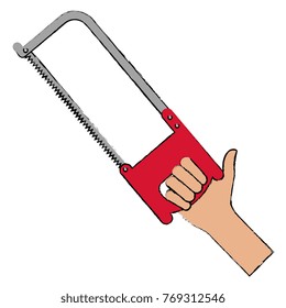 hand with saw tool isolated icon