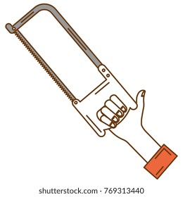 hand with saw tool isolated icon