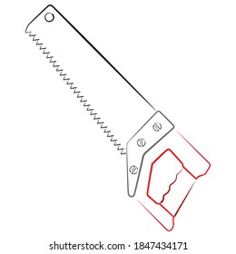 Hand Saw Tool Vector Outline Illustration. Saw For Construction And Repair