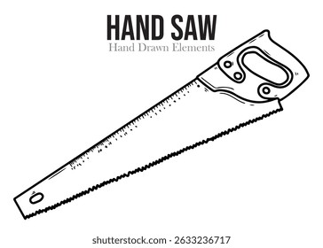 Vetor de serra manual contorno preto, design simples, equipamento handyman, tinta preta, fundo branco, editável