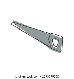 Hand saw vector icon on cartoon style on white isolated background.