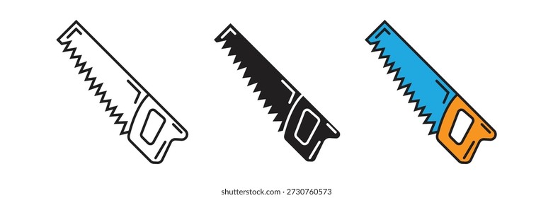 Iconos del vector de la sierra de mano para la industria de la carpintería, de la carpintería, y del corte de madera, conveniente para los manuales del taller y el Diseño gráfico industrial del hardware.