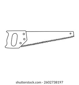 Hand saw vector illustration. Hand-drawn carpenter tool in doodle style. Black line art isolated on white background.