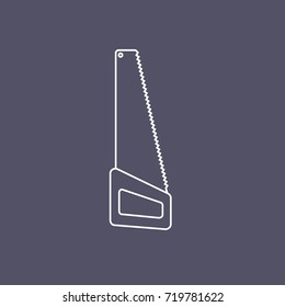 hand saw vector line illustration on dark blue background