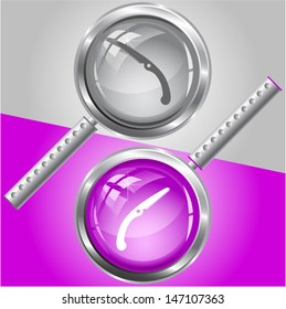 Hand saw. Vector magnifying glass.