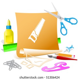 Hand saw. Vector paper template.