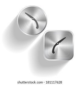 Hand saw. Vector set steel buttons