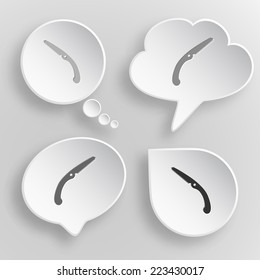 Hand saw. White flat vector buttons on gray background.