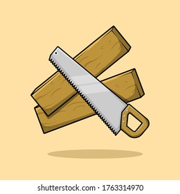 Hand saw and woods vector illustration carpenter equipment construct tools element for any design