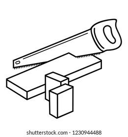 Hand Sawing. Vector flat outline icon illustration isolated on white background.