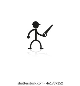 Hand sawing wood materials. Vector icon.