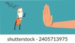 
Hand Saying no to Smoking Vector Cartoon illustration. Person rejecting a bad habit being vocal anti-smoking activist  
