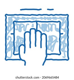 Hand Scanning sketch icon vector. Hand drawn blue doodle line art Hand Scanning sign. isolated symbol illustration