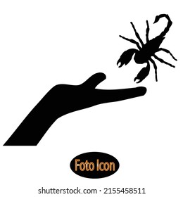 hand and scarpion with bhite background
