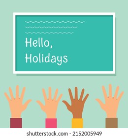 Hand schoolboy give 5 finger style for holidays. end of school year. The concept of education. Flat vector illustration isolated.