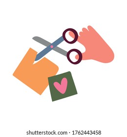 hand with scissor and papers design, Instrument cut object paper tailor separation school and hair theme Vector illustration