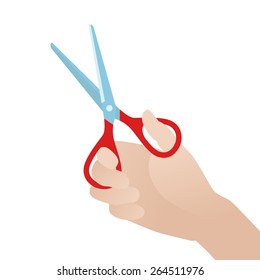 Hand with scissors against the white background. Illustration suitable for advertising and promotion 