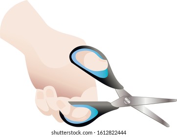 hand with scissors cutting process vector icon