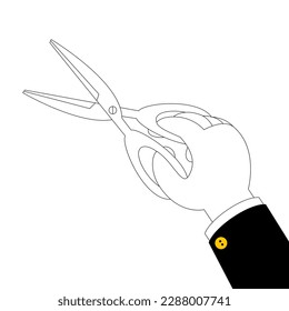 A hand with scissors is cutting something. Vector illustration, icon, design element.