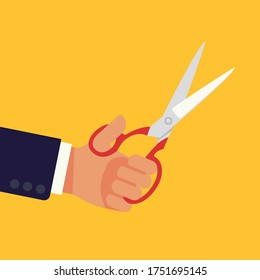 Hand with scissors flat vector design element