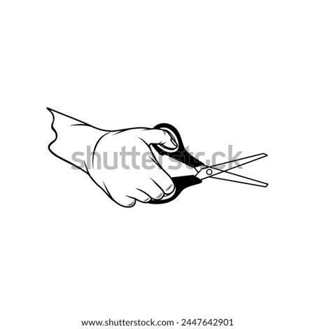 hand scissors to the right black and white vector illustration