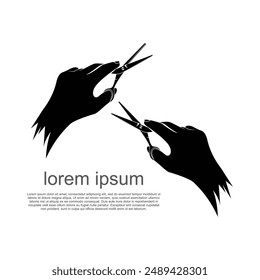 hand and scissors silhouette vector logo, vector asset