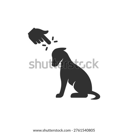 Hand scolding sad dog icon. Pet discipline and dog punishment concept. Monochrome black and white symbol