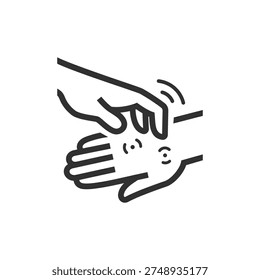 Hand scratching mosquito bite icon. Skin itch and insect bite irritation. Monochrome black and white symbol