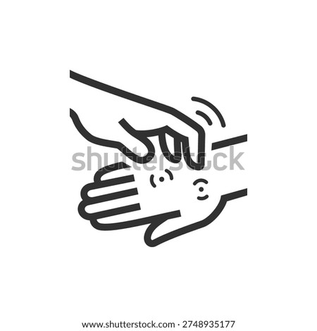 Hand scratching mosquito bite icon. Skin itch and insect bite irritation. Monochrome black and white symbol